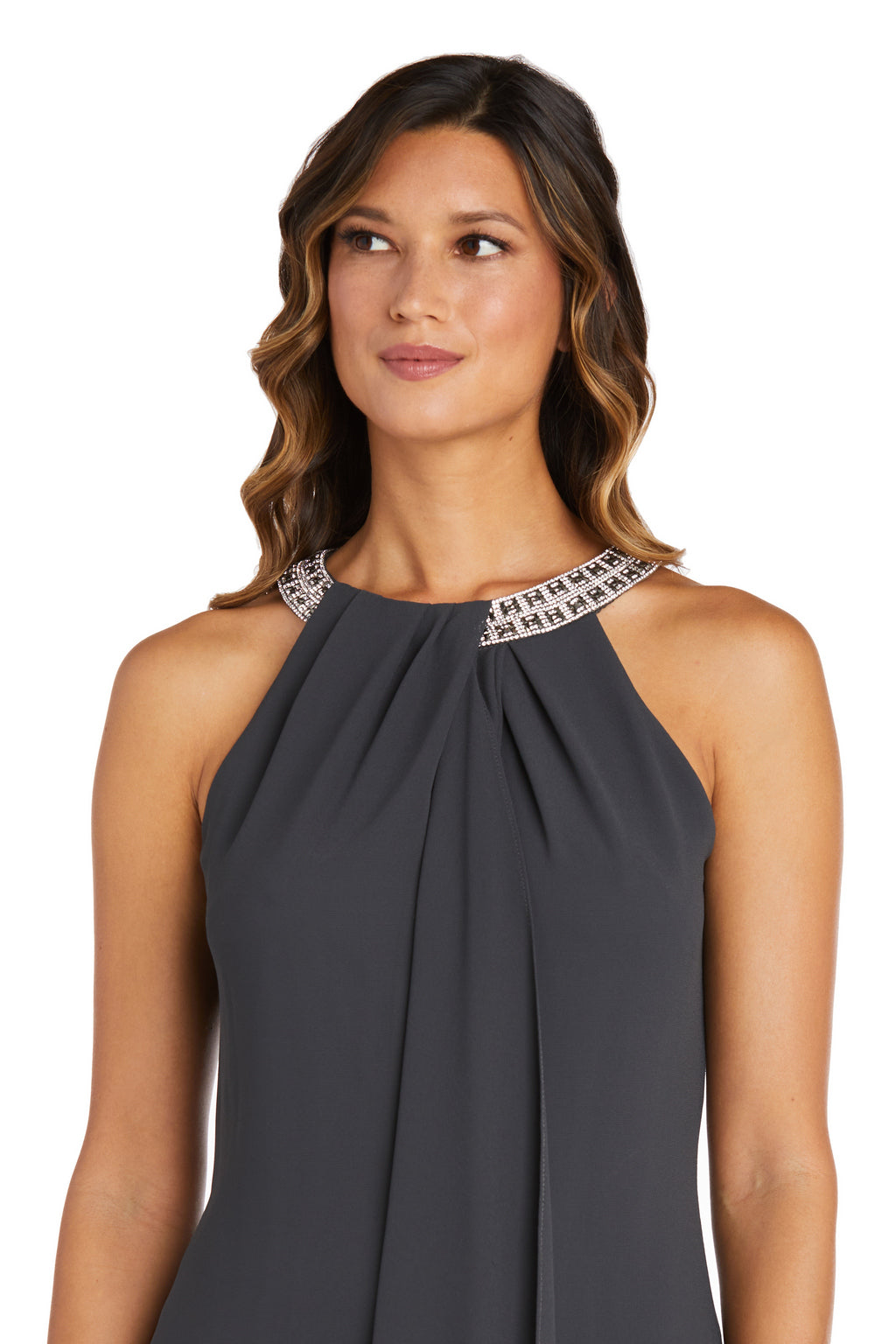Cocktail Dresses Short Cocktail Scarf Halter Dress Gunmetal
