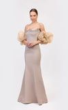 Prom Dresses Fitted Prom Long Formal Beaded Evening Dress Beige