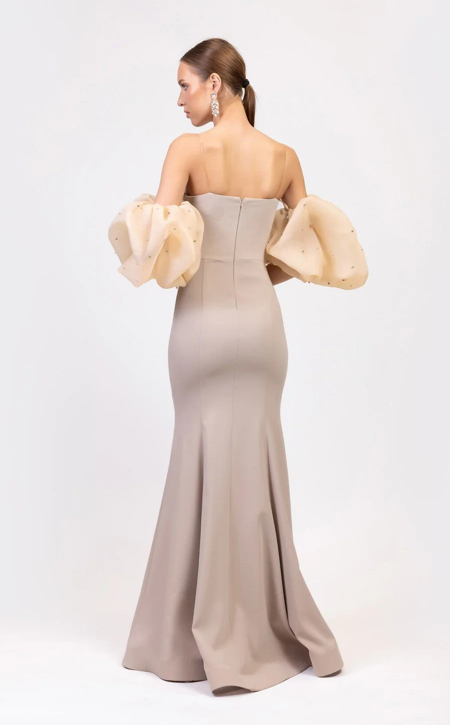 Prom Dresses Fitted Prom Long Formal Beaded Evening Dress Beige