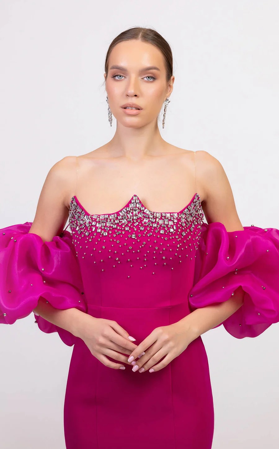 Prom Dresses Fitted Prom Long Formal Beaded Evening Dress Fuchsia