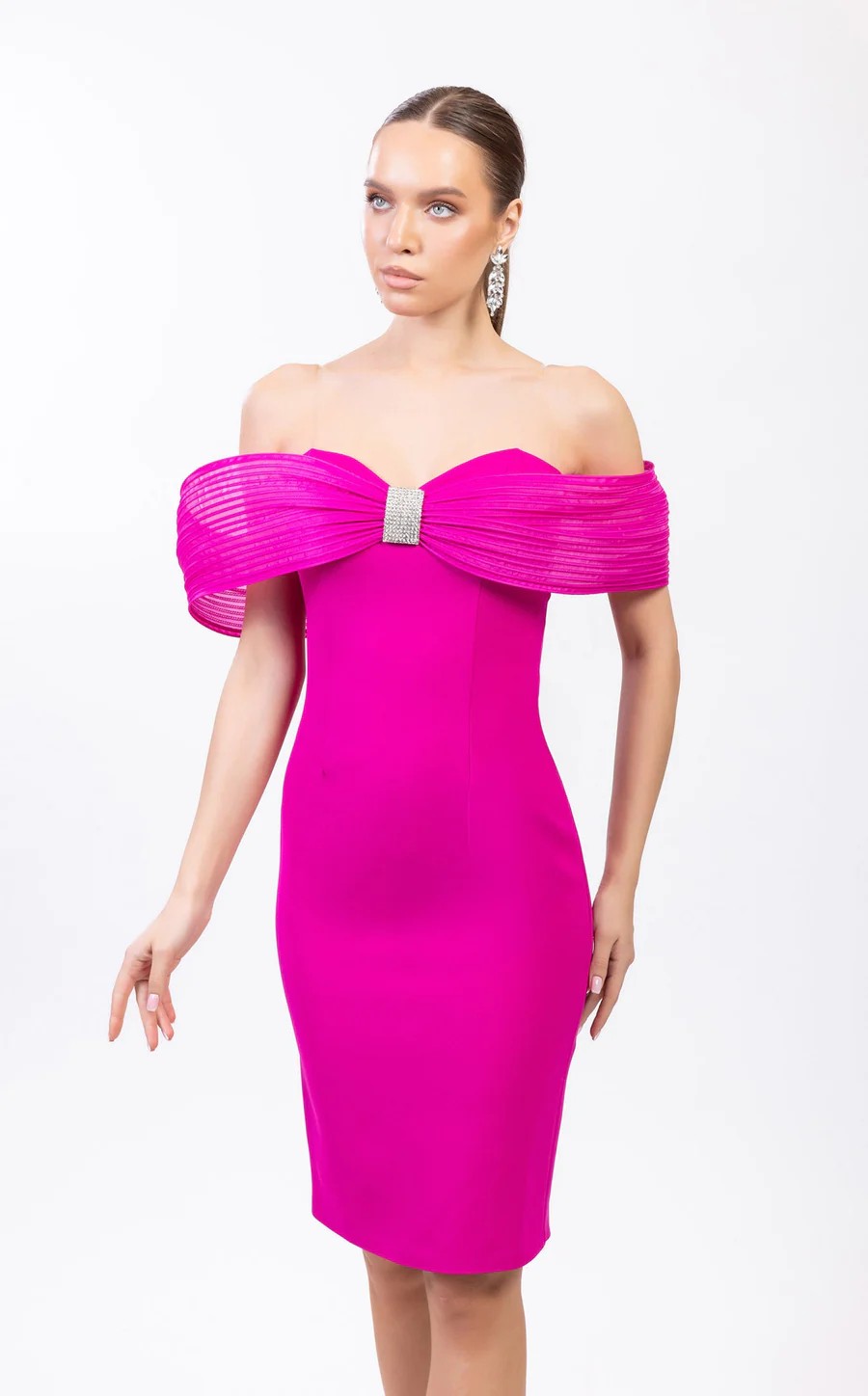 Cocktail Dresses Short Homecoming Fitted Cocktail Knee Length Dress Fuchsia