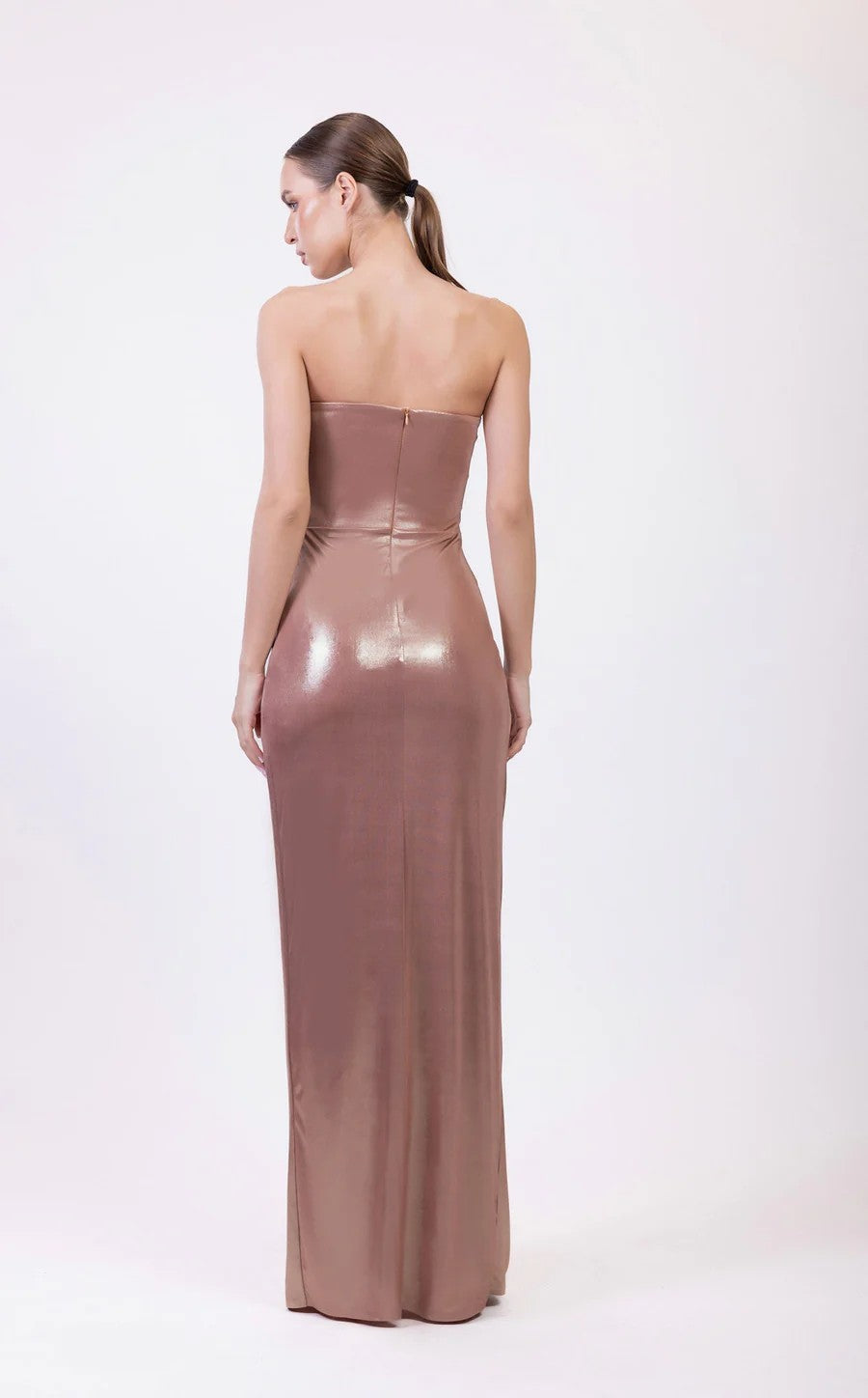Prom Dresses Prom Long Mettalic Formal Slit Dress Rose Gold