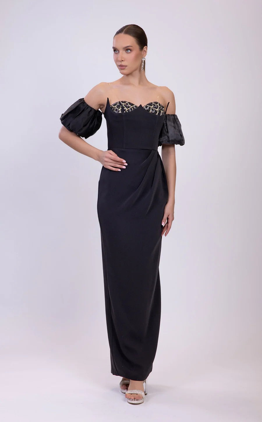 Prom Dresses Long Beaded Formal Fitted Prom Dress Black