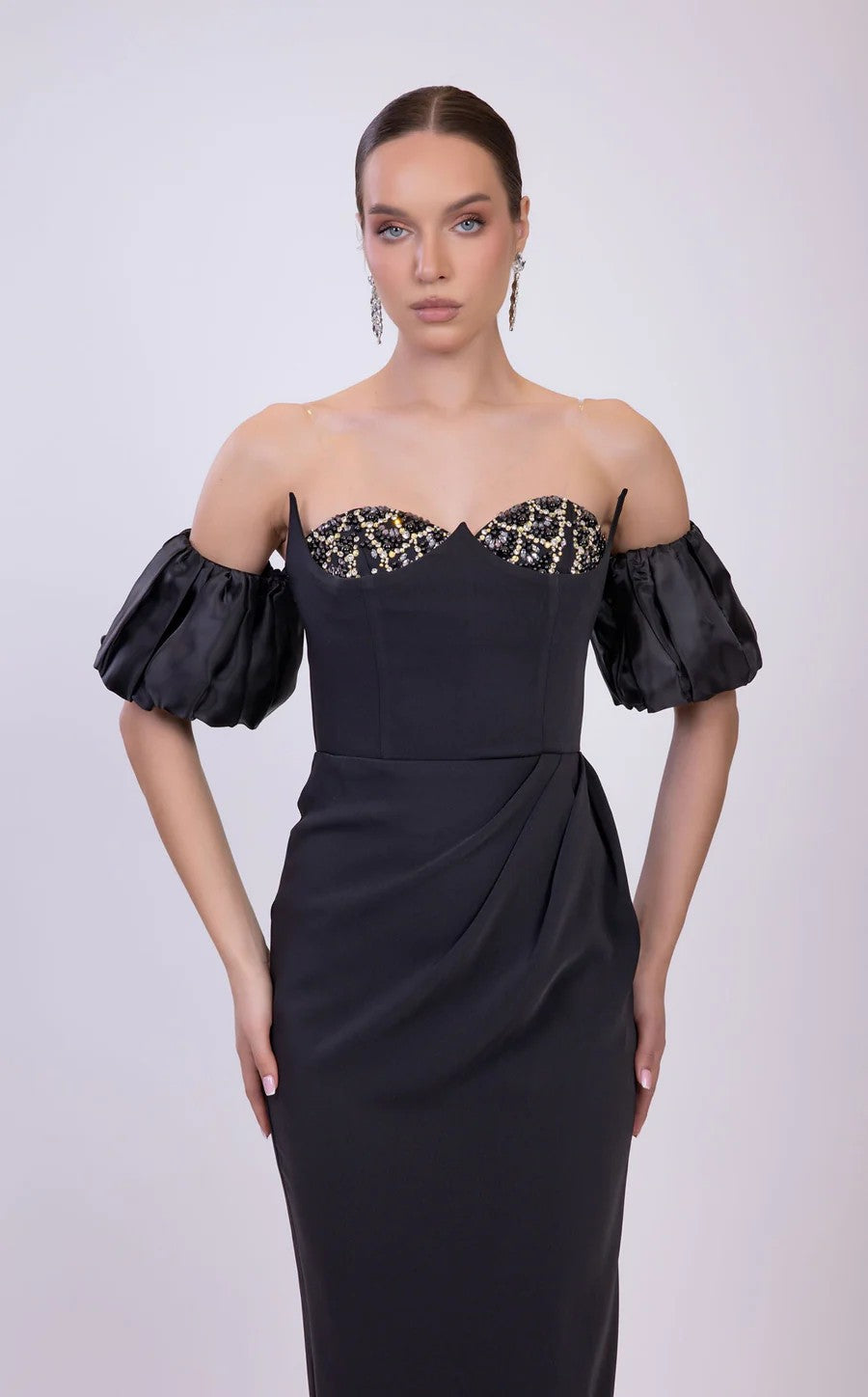 Prom Dresses Long Beaded Formal Fitted Prom Dress Black