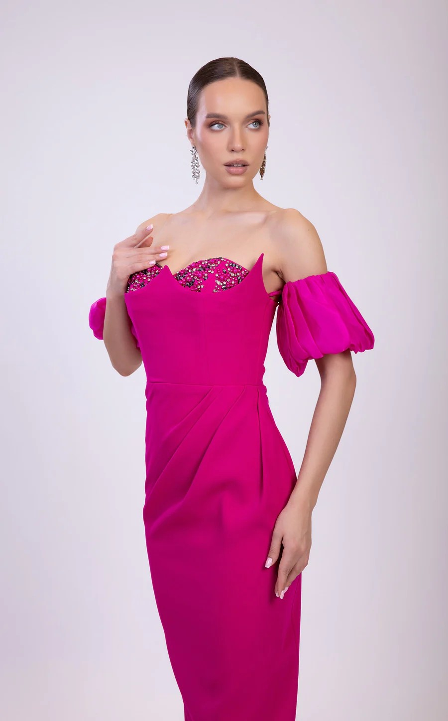 Prom Dresses Long Beaded Formal Fitted Prom Dress Fuchsia
