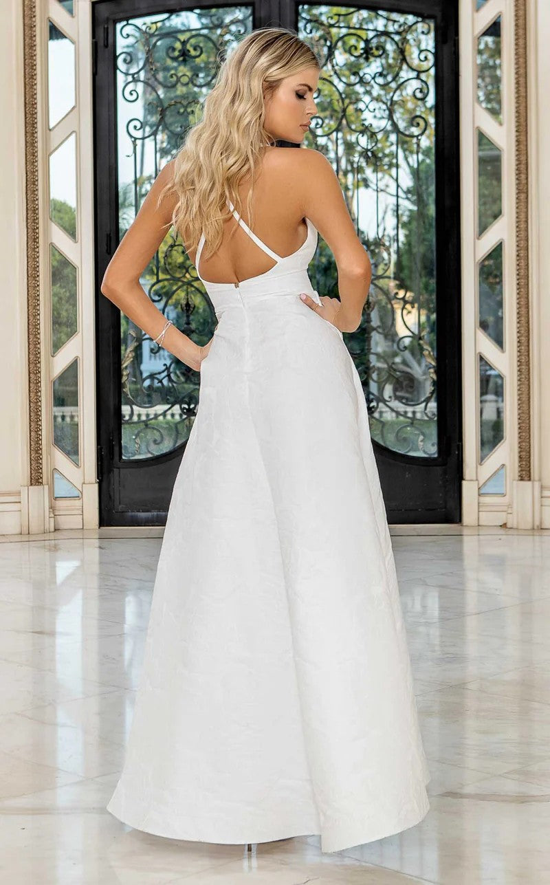 Prom Dresses Long Formal Slit A Line Porcket Prom Dress White