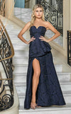 Prom Dresses A Line Long Formal Peplum Floral Prom Dress Navy