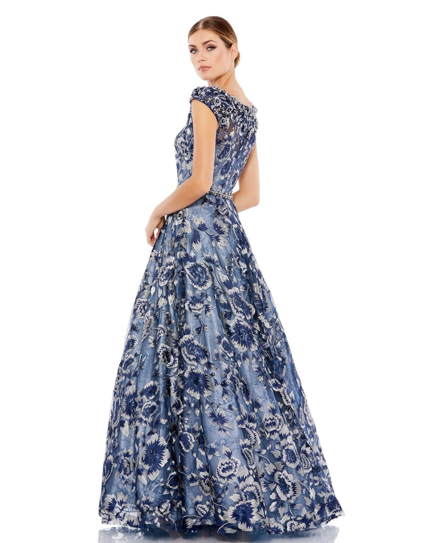 Formal Dresses Long Beaded Floral A Line Formal Prom Dress Blue