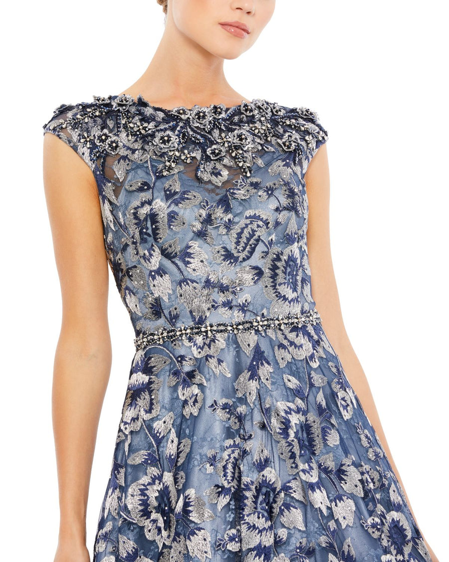 Formal Dresses Long Beaded Floral A Line Formal Prom Dress Blue