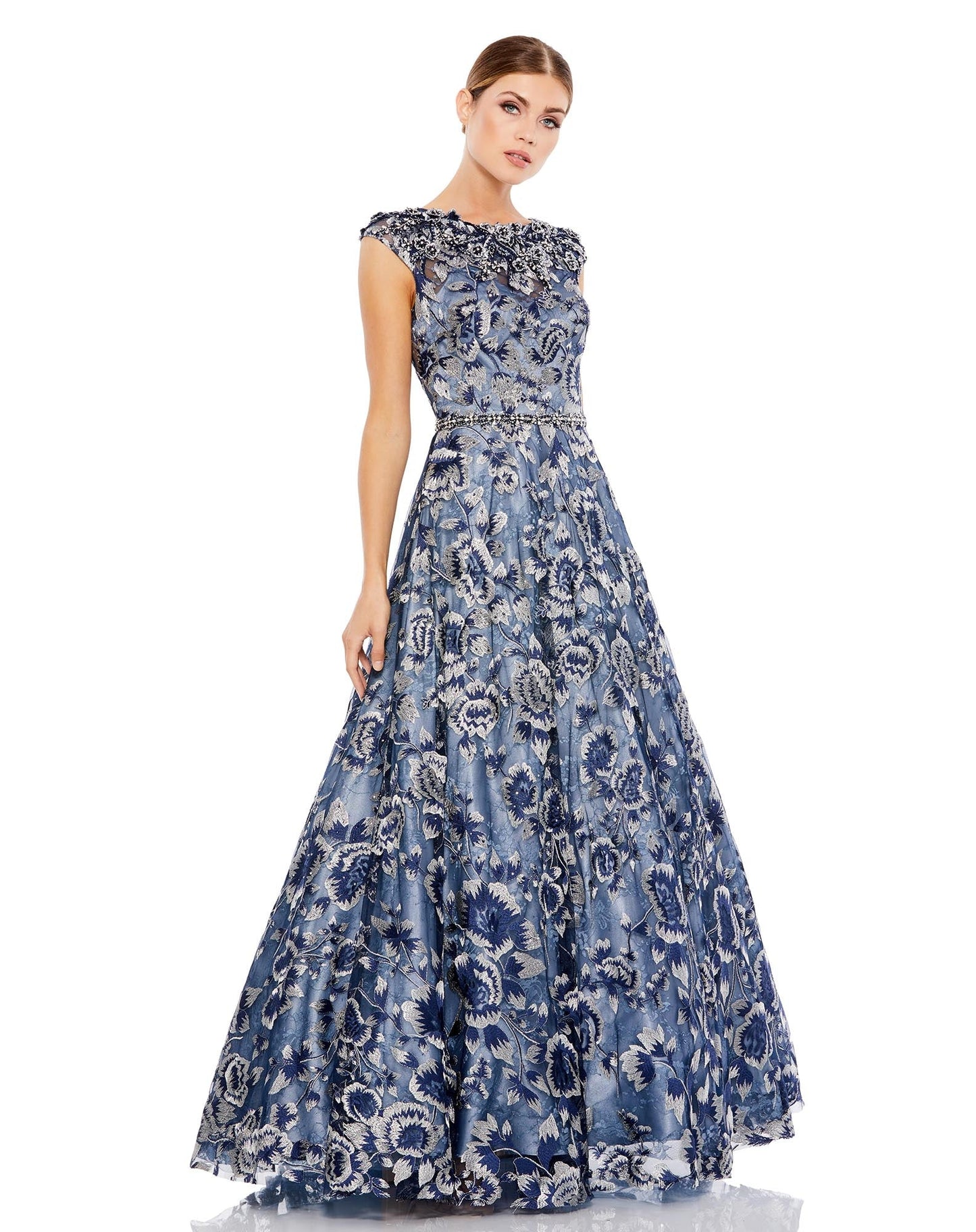 Formal Dresses Long Beaded Floral A Line Formal Prom Dress Blue