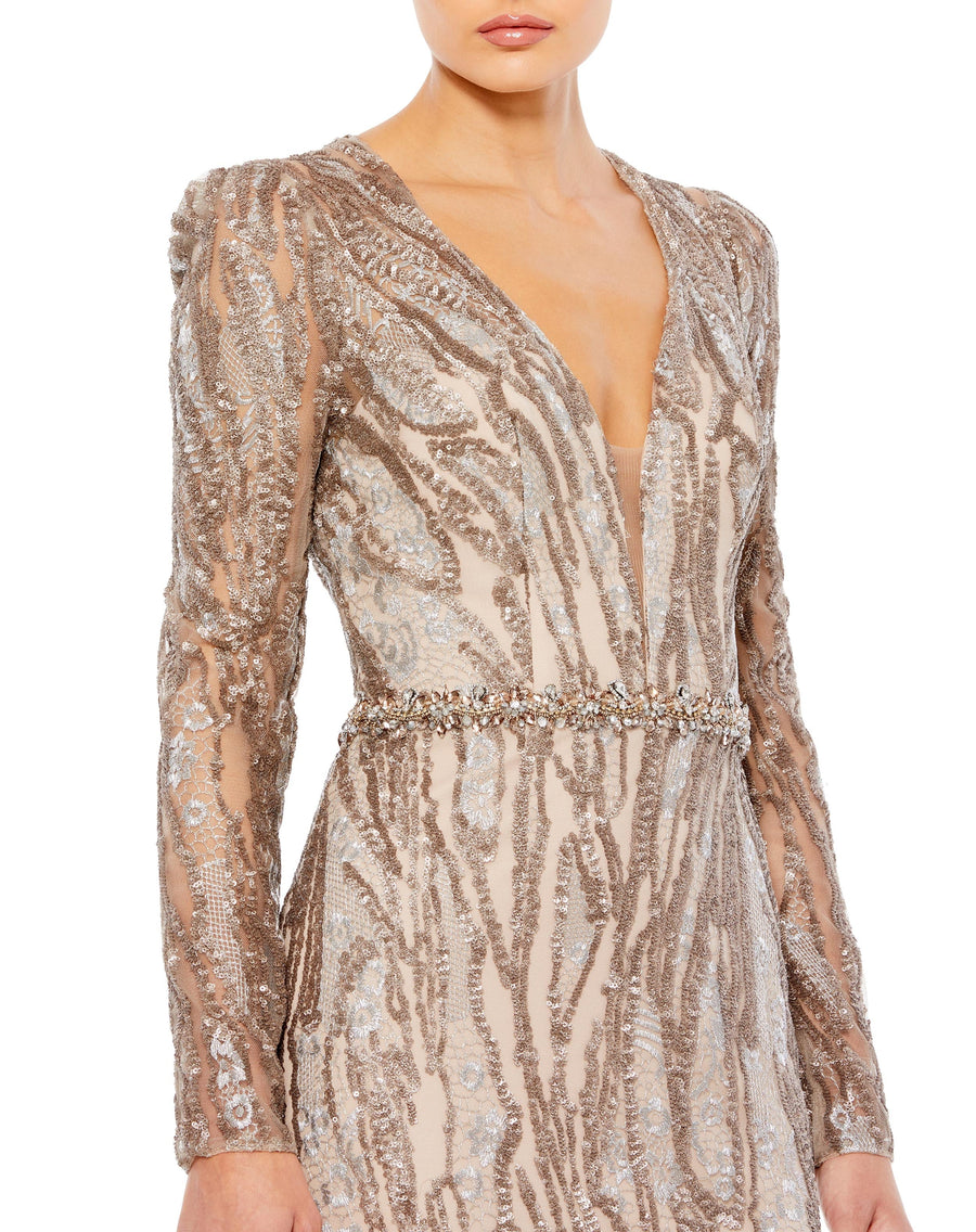 Prom Dresses Formal Long Sleeve Trumpet Gown Taupe