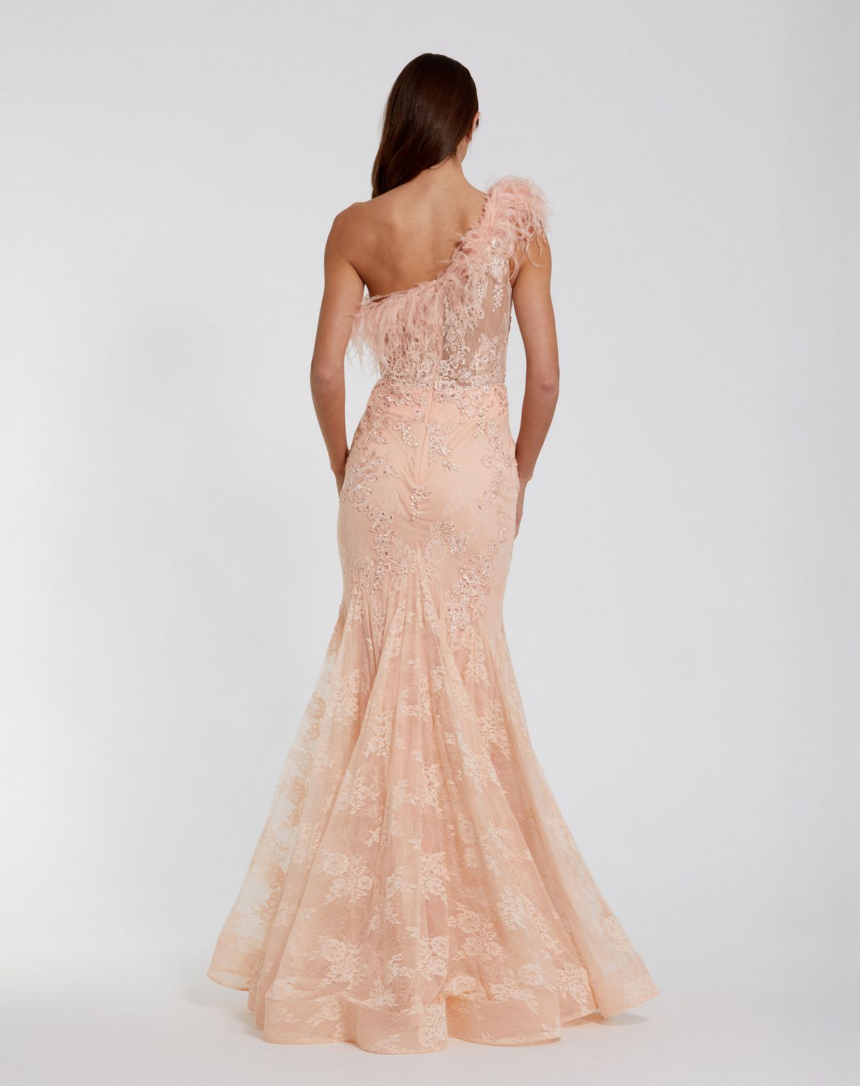 Prom Dresses Long Mermaid Formal Lace Feather Corset Prom Dress Peach