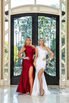 Prom Dresses Formal Long Feather Fitted Beaded Prom Dress Burgundy