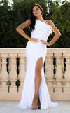 Wedding Dresses Long Slit Feather Wedding Dress White