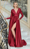 Formal Dresses  Long Sleeve Formal A Line Evening Dress Burgundy