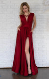 Prom Dresses Long Formal A Line Evening Pocket Dress Burgundy