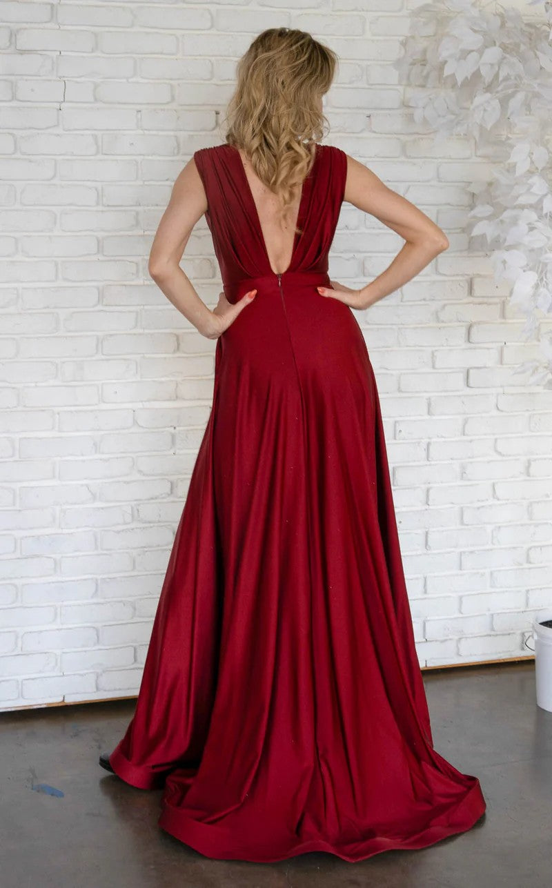 Prom Dresses Long Formal A Line Evening Pocket Dress Burgundy