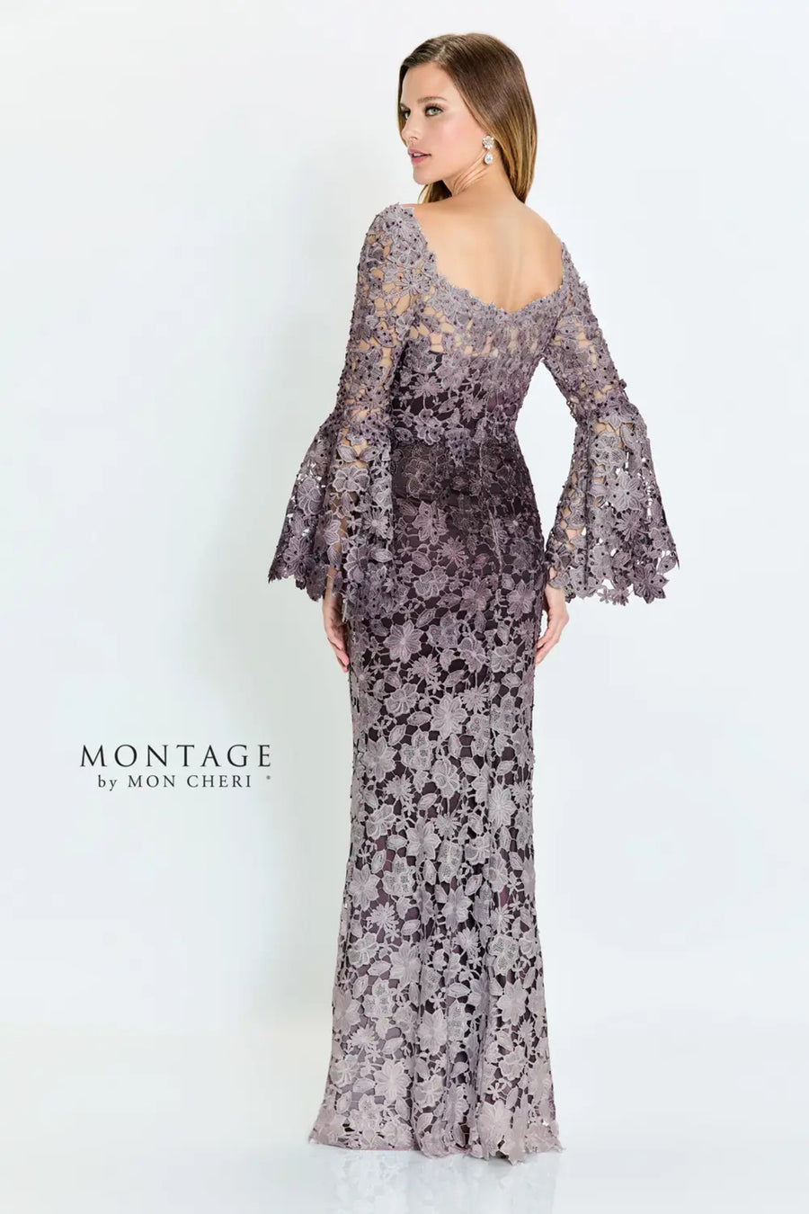 Formal Dresses Long Sleeve Formal Beaded Lace Evening Dress Gray Ombre