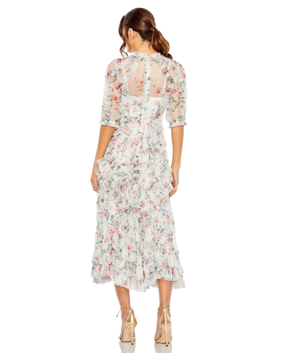 Cocktail Dresses Printed Cocktail Midi Dress Ecru Multi