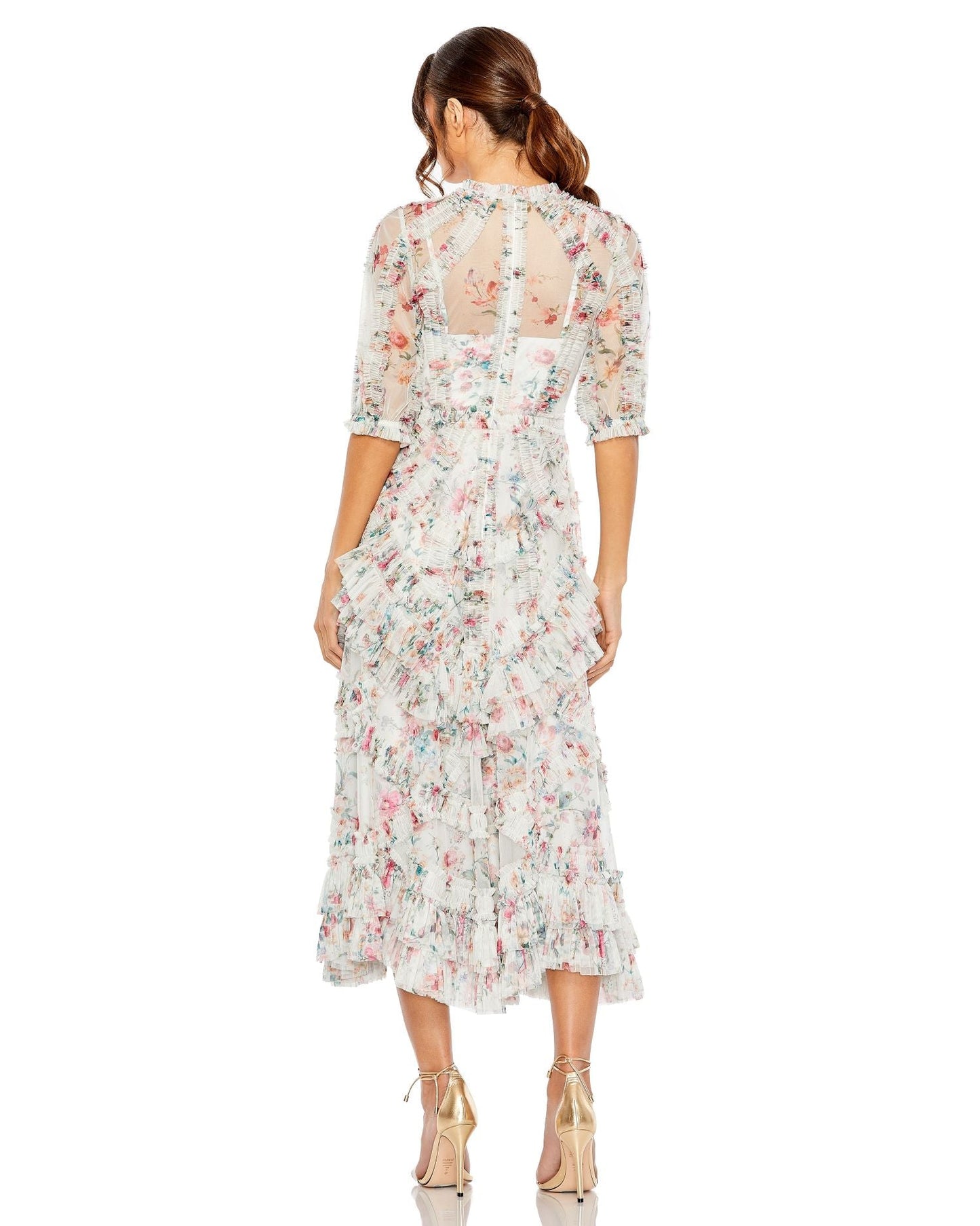 Cocktail Dresses Printed Cocktail Midi Dress Ecru Multi
