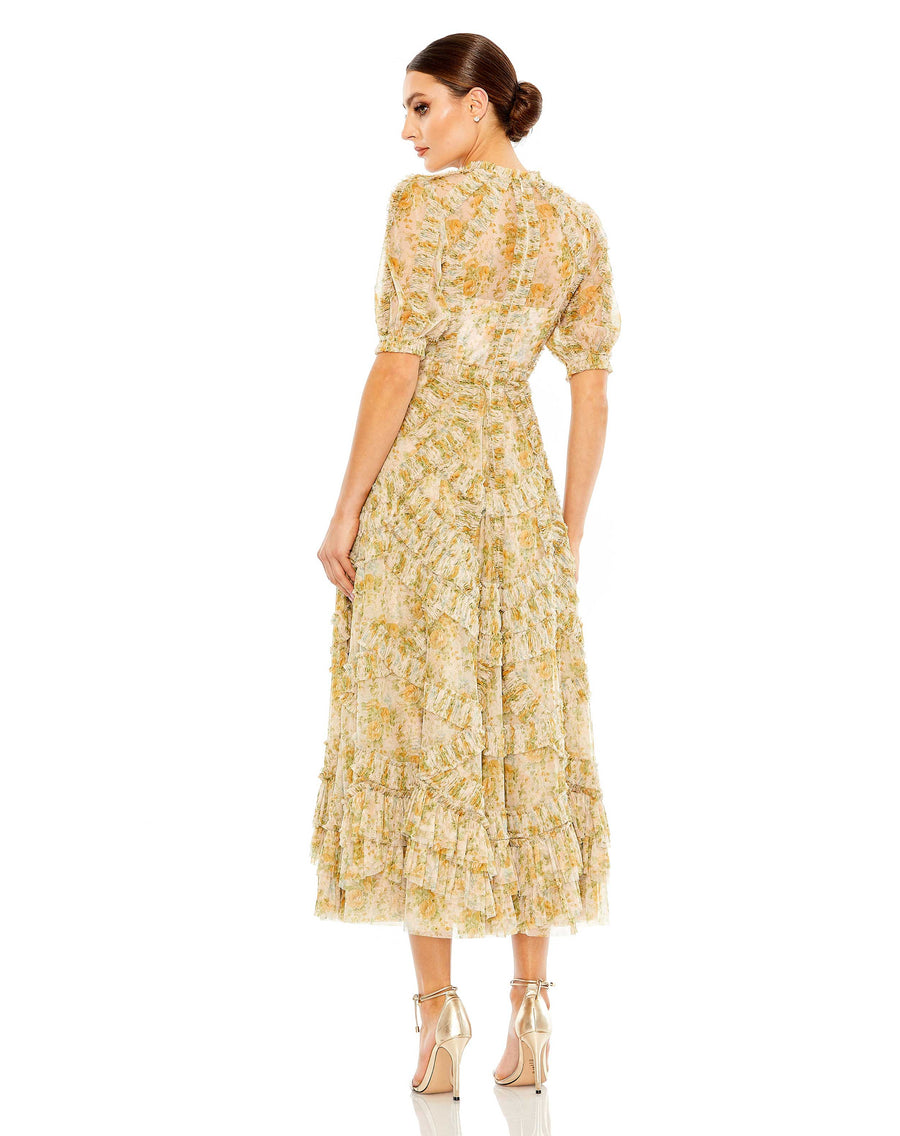Cocktail Dresses Printed Cocktail Midi Dress Yellow Multi