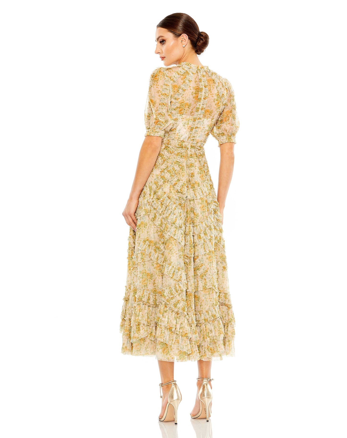 Cocktail Dresses Printed Cocktail Midi Dress Yellow Multi