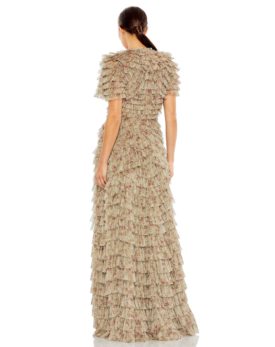 Prom Dresses Long Ruffle Tiered A Line Formal Gown Ecru Multi