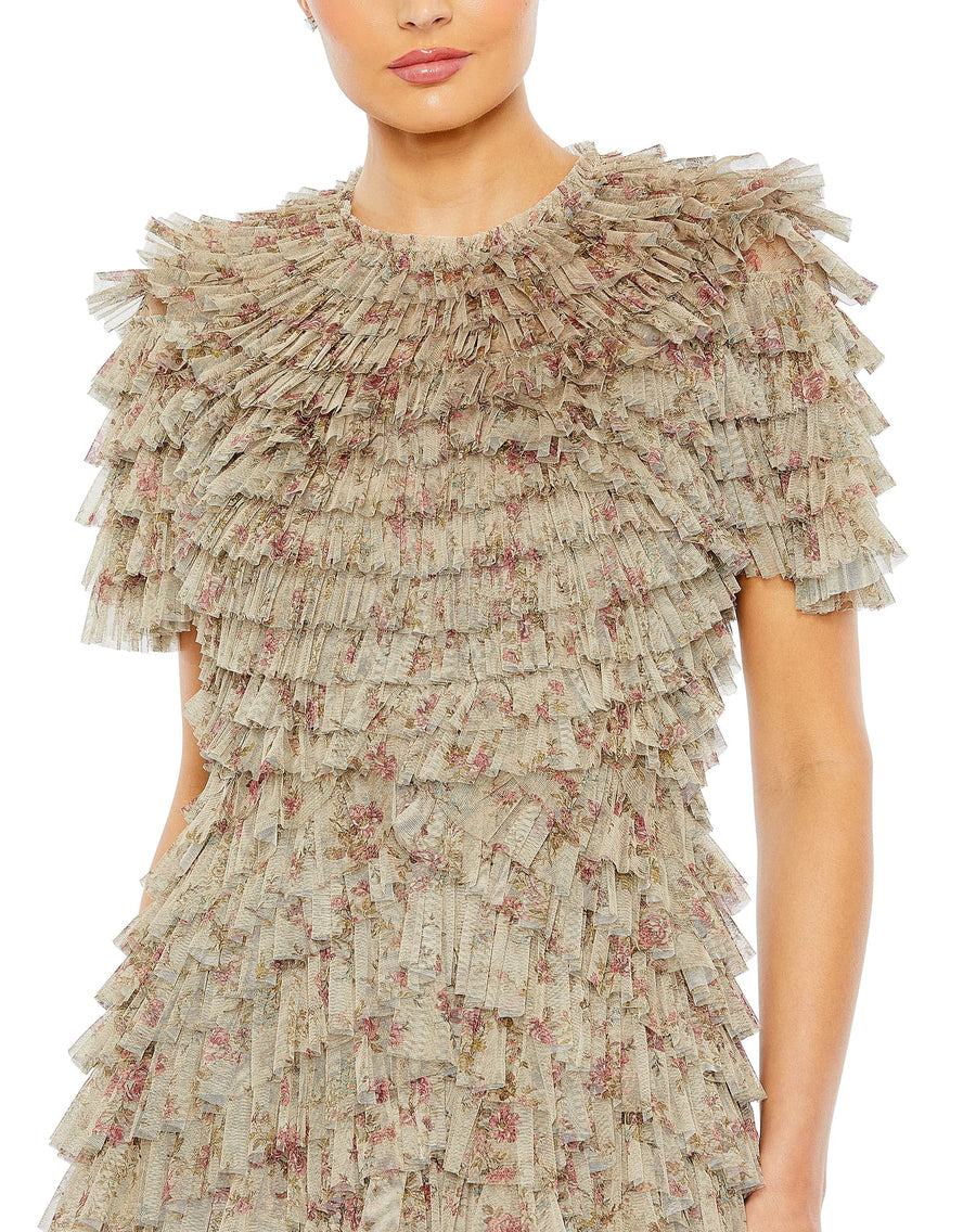 Prom Dresses Long Ruffle Tiered A Line Formal Gown Ecru Multi