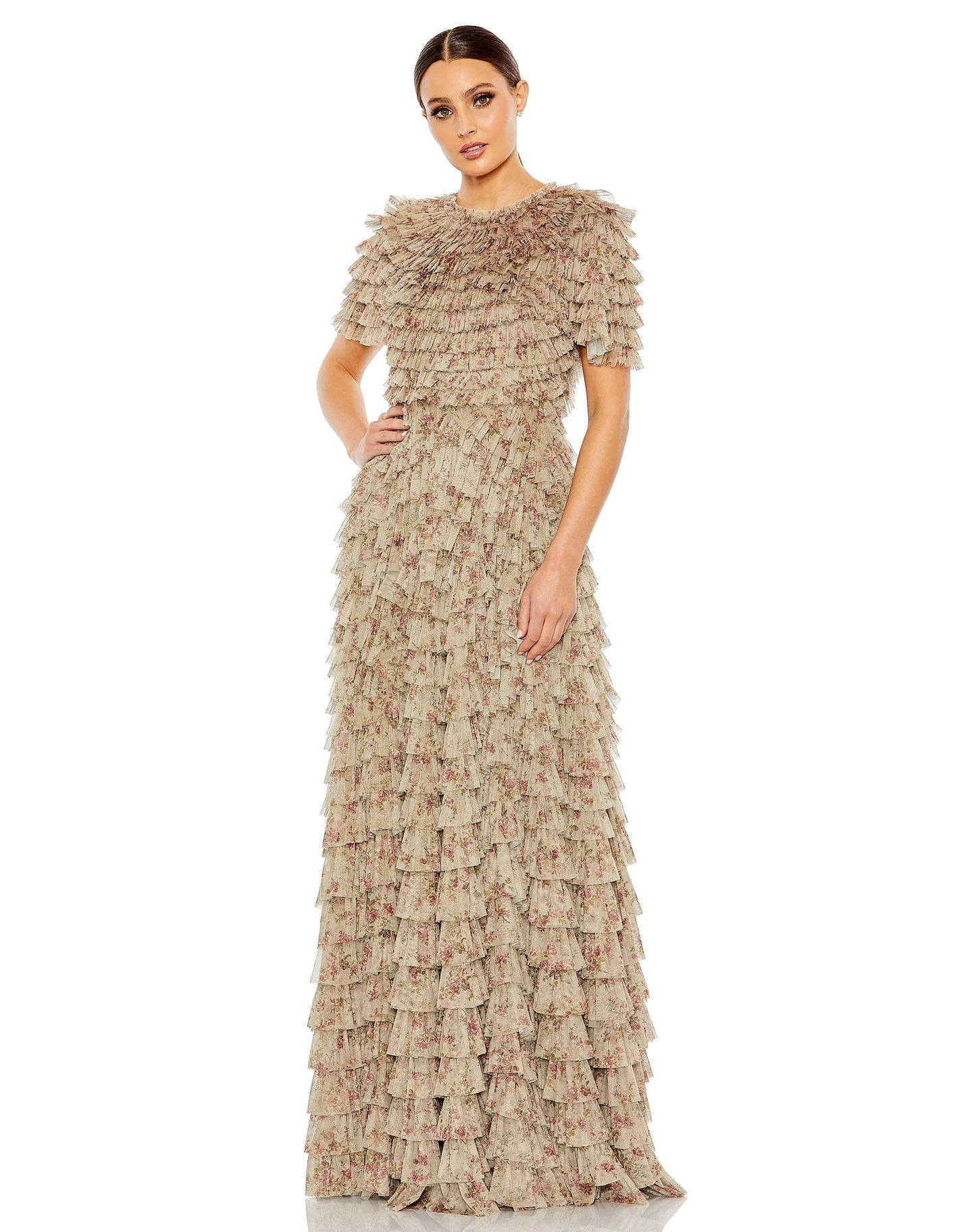 Prom Dresses Long Ruffle Tiered A Line Formal Gown Ecru Multi