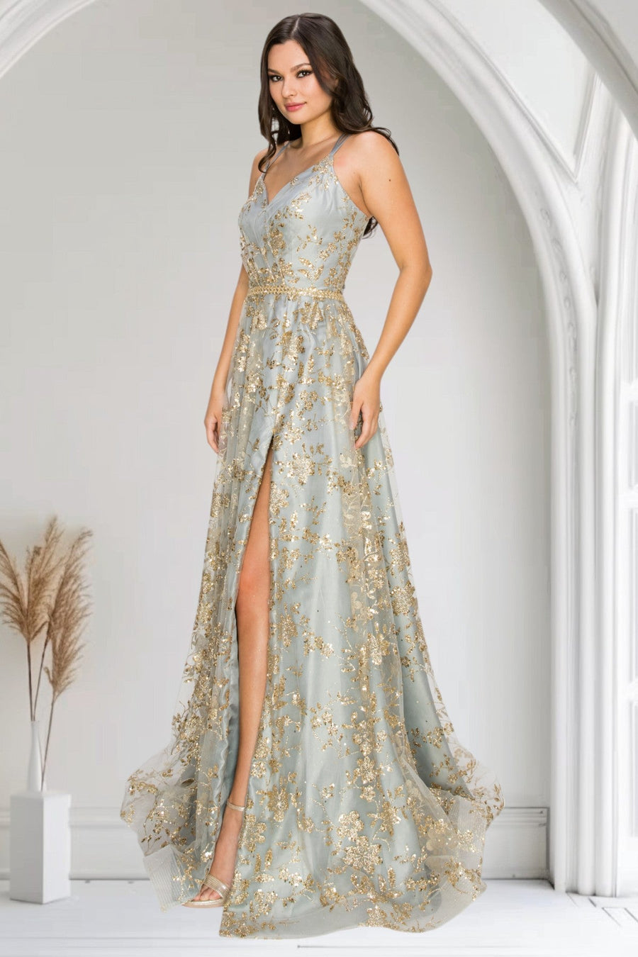 Prom Dresses Prom Long Glitter Print A Line Formal Dress Silver