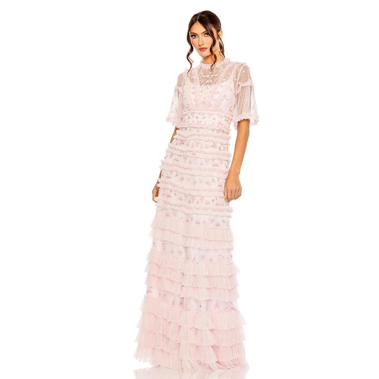 Formal Dresses Ruffle Tired Formal Print Long Dress Rose Multi