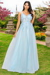 Prom Dresses Long Formal 3D Floral Applique A Line Prom Dress Blue