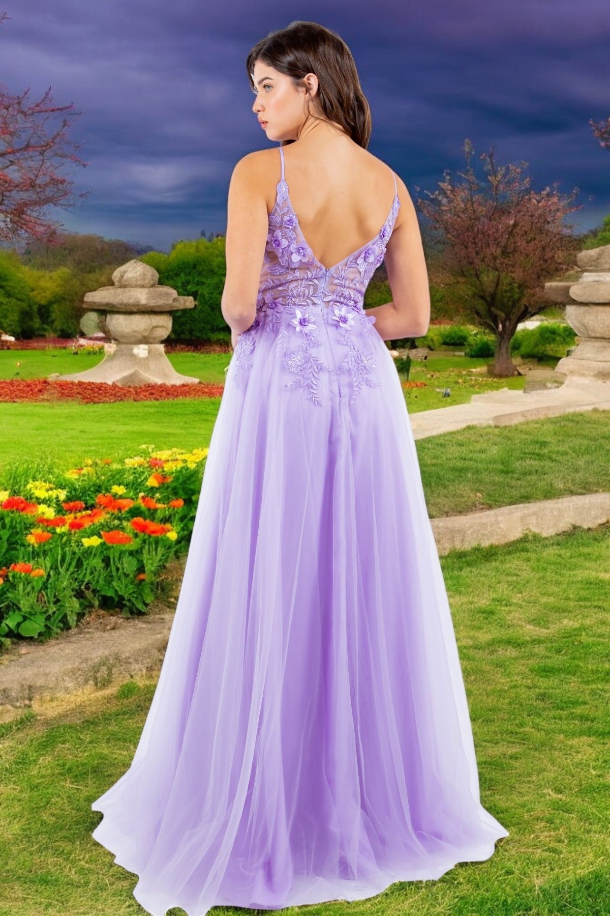 Prom Dresses Long Formal 3D Floral Applique A Line Prom Dress Lilac