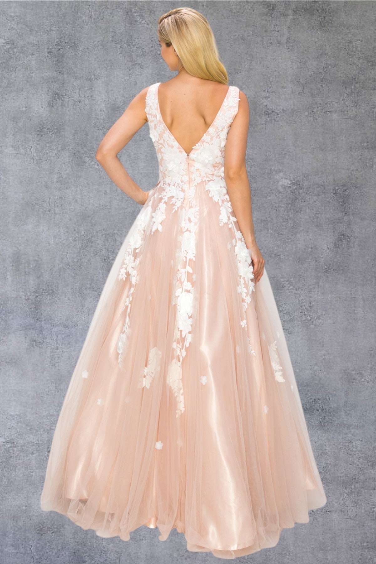 Prom Dresses Long Formal A Line Floral Lace Prom Dress Blush