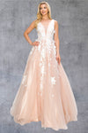 Prom Dresses Long Formal A Line Floral Lace Prom Dress Blush