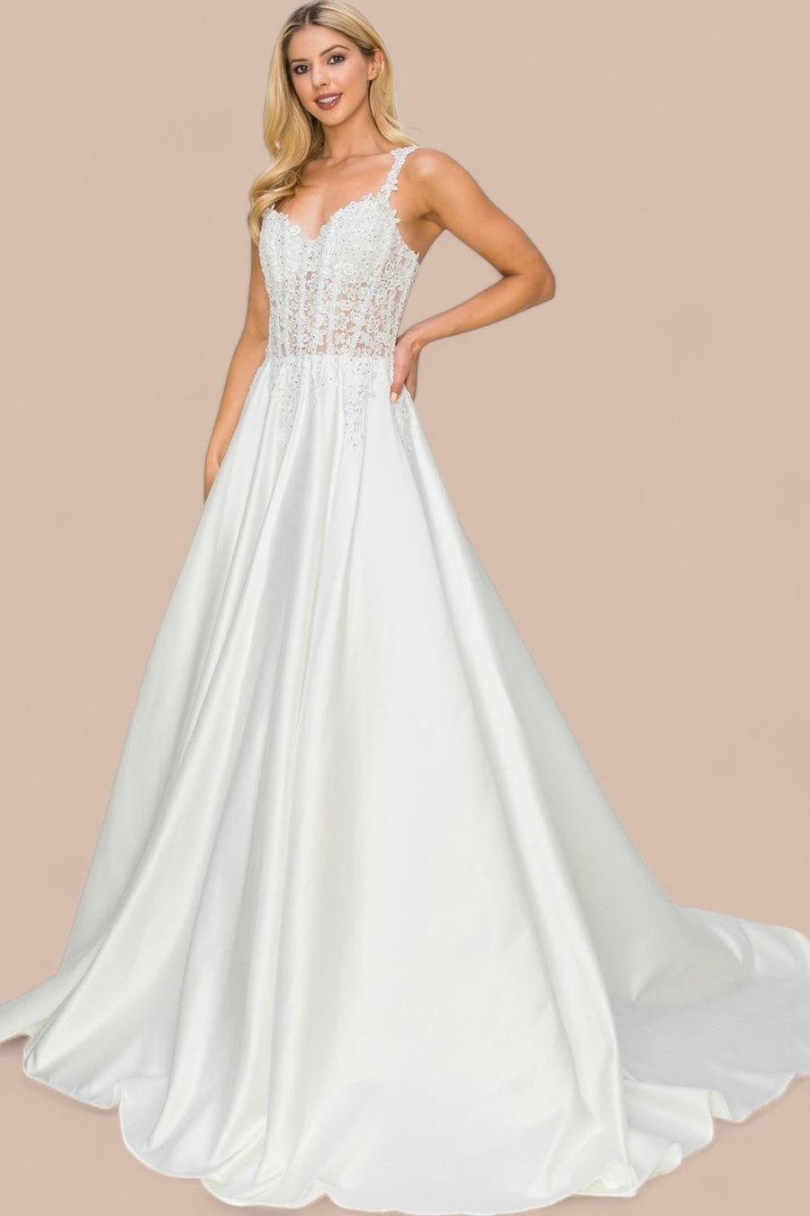 Wedding Dresses Long Bridal A Line Floral Applique Wedding Dress Ivory