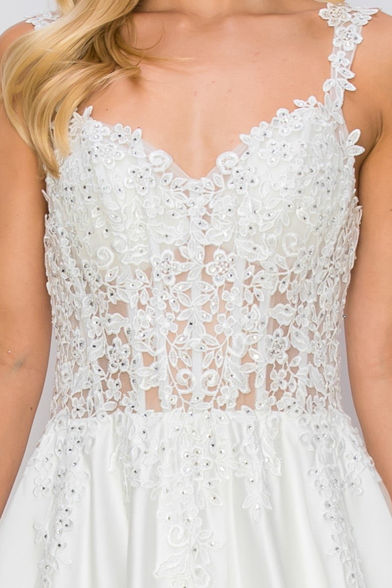 Wedding Dresses Long Bridal A Line Floral Applique Wedding Dress Ivory