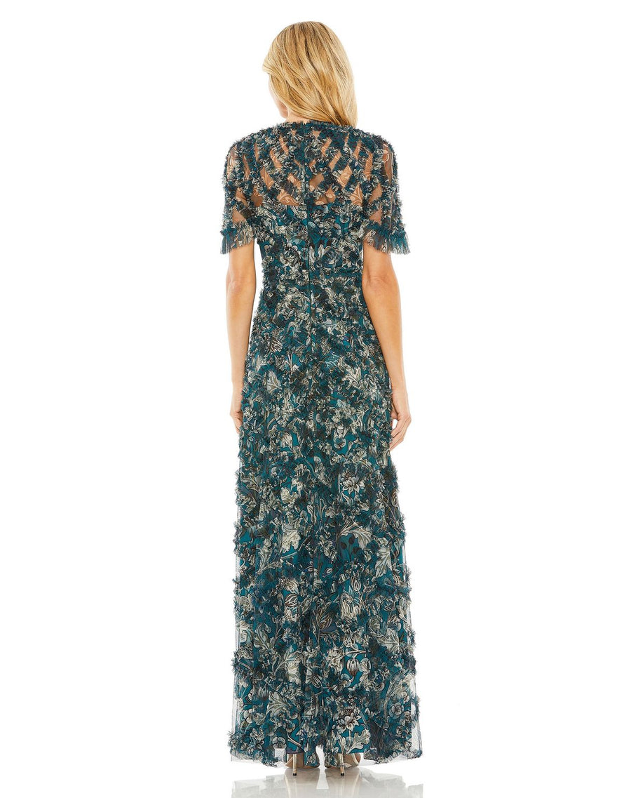 Formal Dresses Ruffle Long Formal Prom Dress Teal Multi