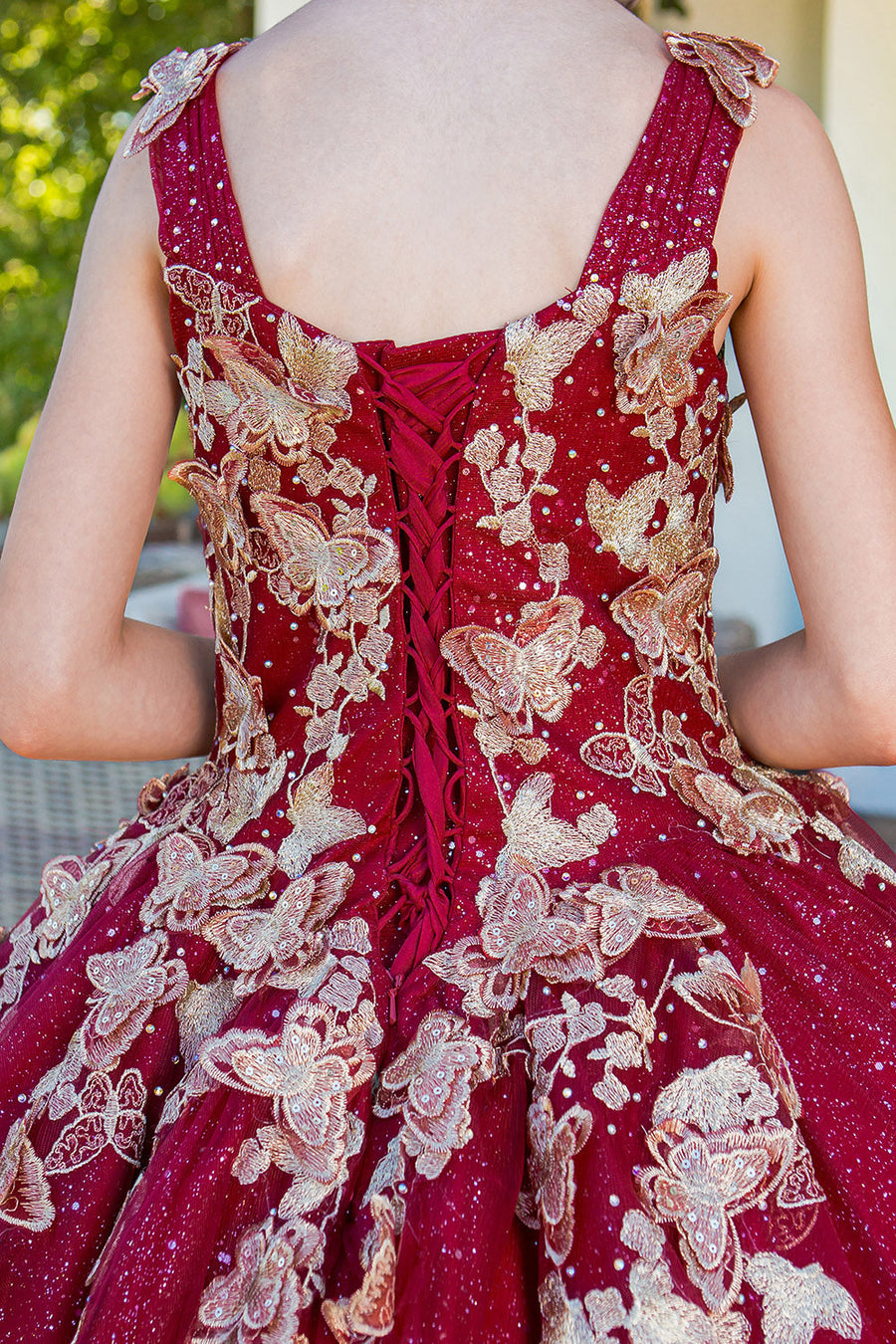 Flower Girl Dresses Long Beaded Applique Glitter Flower Girl Dress Burgundy