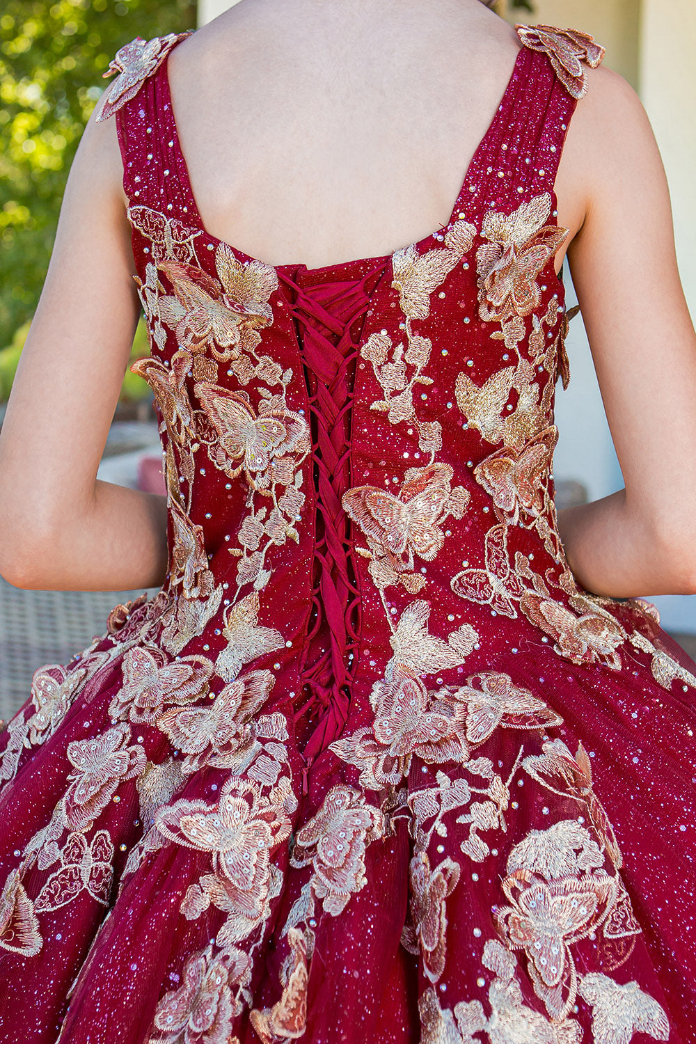 Flower Girl Dresses Long Beaded Applique Glitter Flower Girl Dress Burgundy