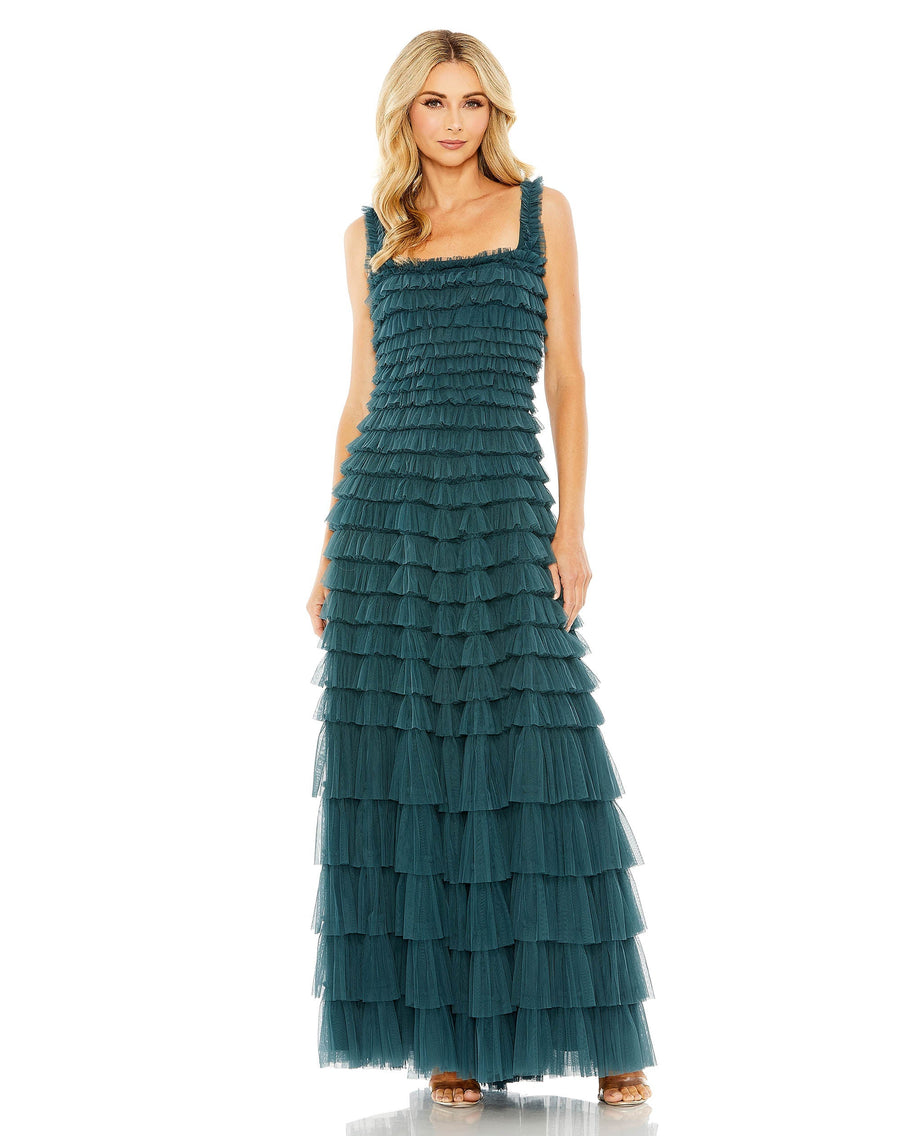 Formal Dresses Long Ruffle Layered Tea Length Dress Teal