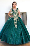 Flower Girl Dresses Long Beaded Applique Glitter Flower Girl Dress Hunter Green