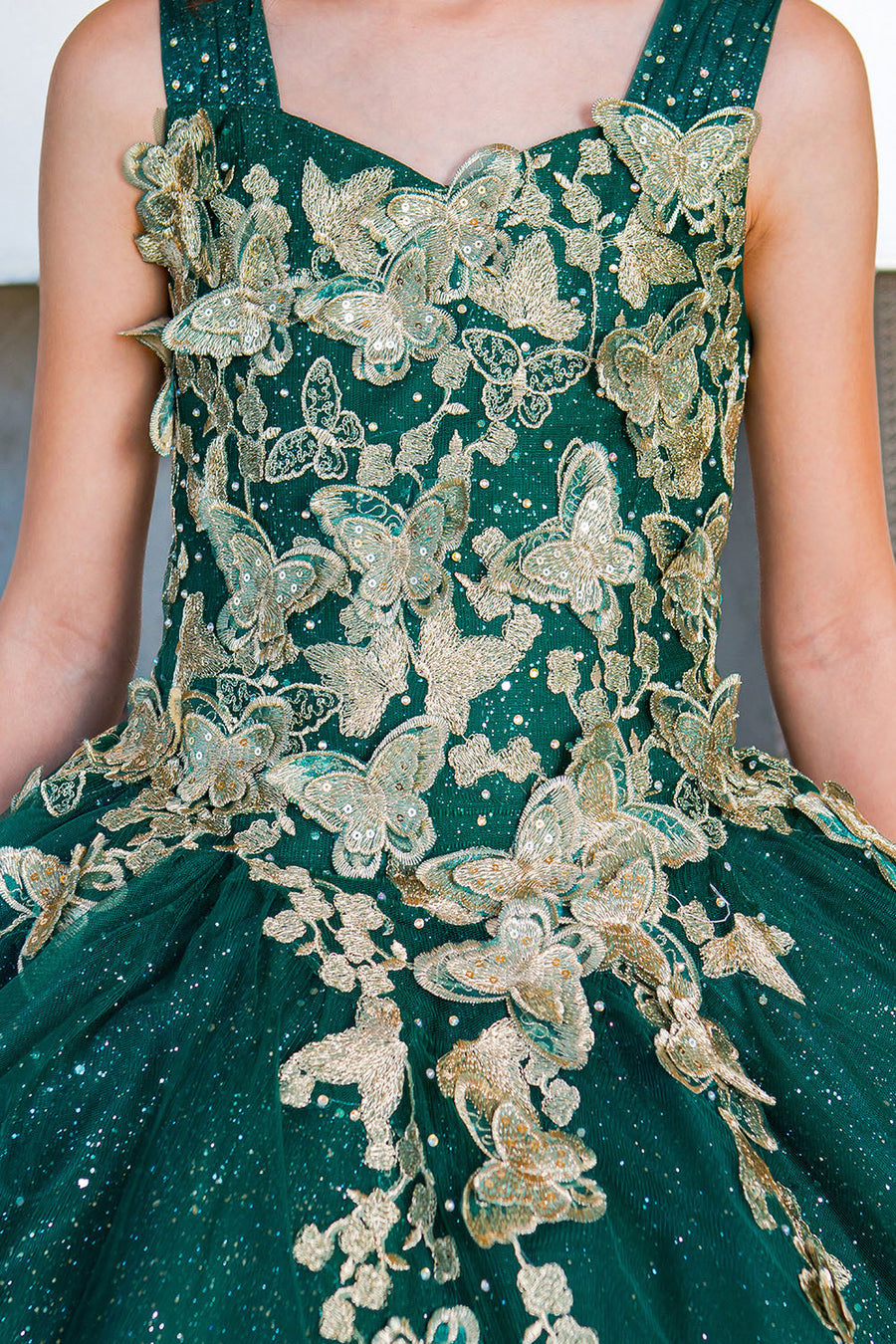 Flower Girl Dresses Long Beaded Applique Glitter Flower Girl Dress Hunter Green