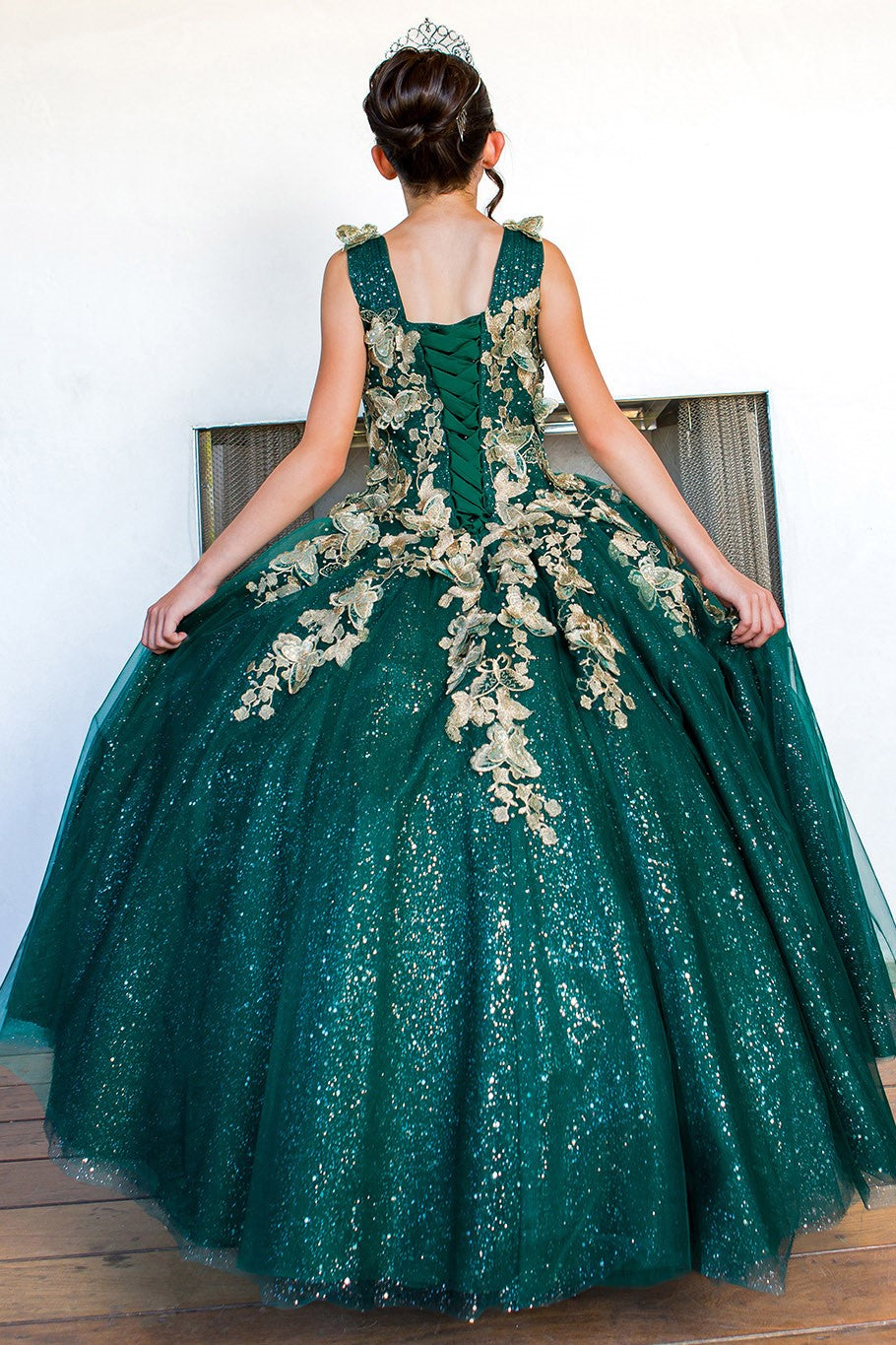 Flower Girl Dresses Long Beaded Applique Glitter Flower Girl Dress Hunter Green