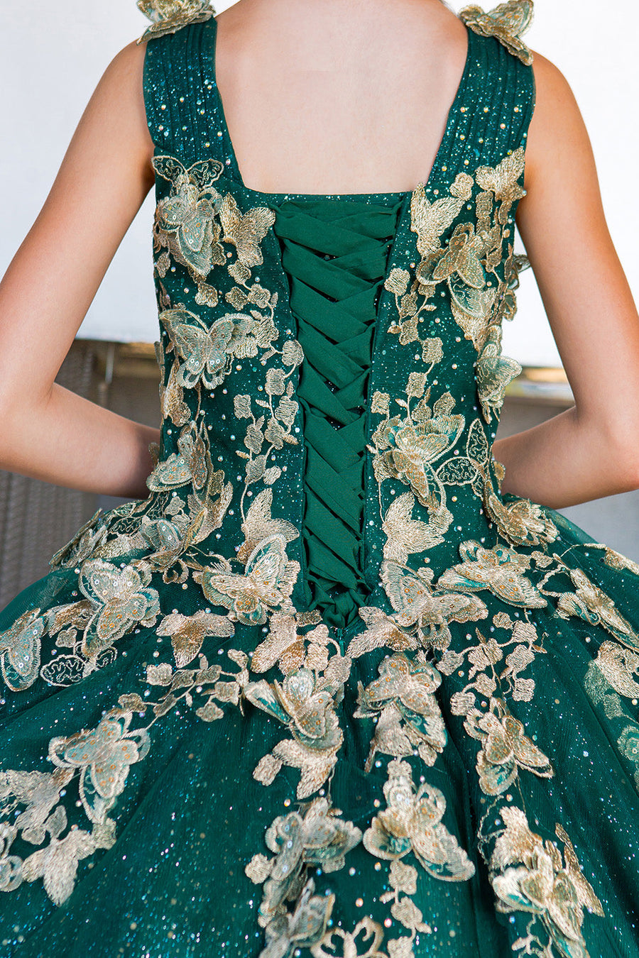 Flower Girl Dresses Long Beaded Applique Glitter Flower Girl Dress Hunter Green