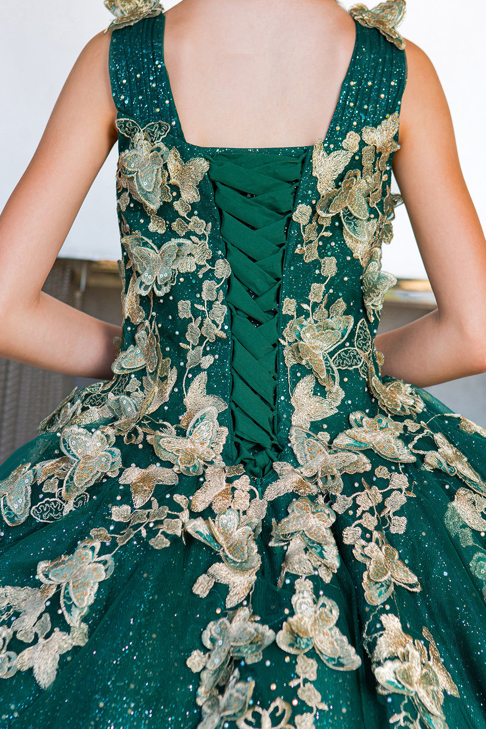 Flower Girl Dresses Long Beaded Applique Glitter Flower Girl Dress Hunter Green