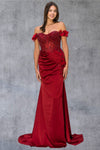 Prom Dresses Long Beaded Formal 3D Floral Applique Prom Dress Wine