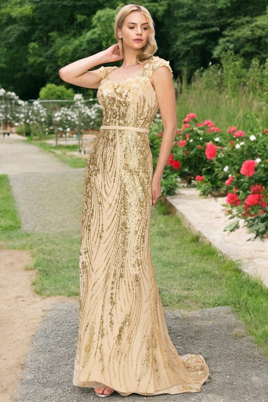 Prom Dresses Prom Long Glitter Applique Formal Dress Champagne