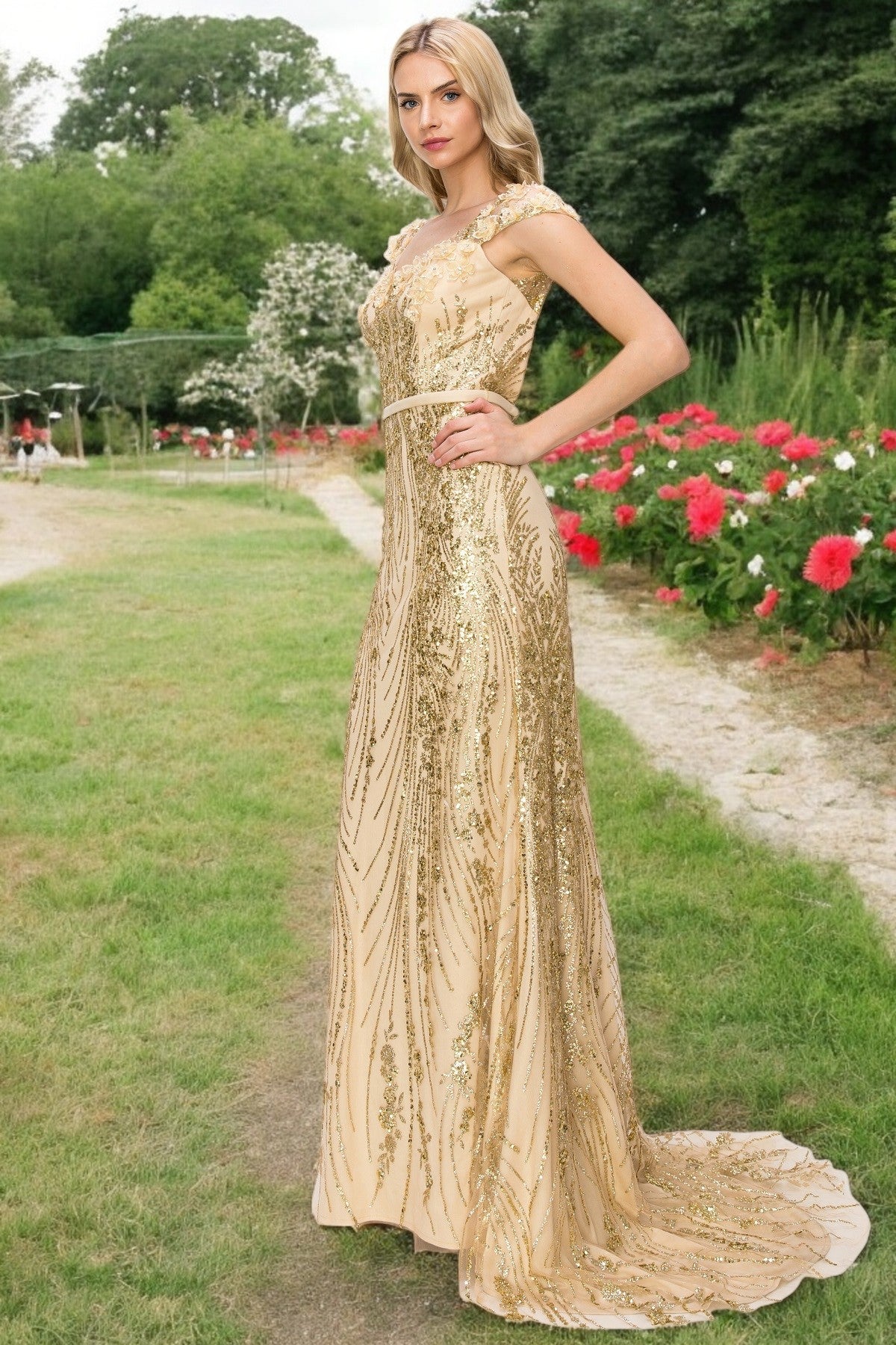 Prom Dresses Prom Long Glitter Applique Formal Dress Champagne