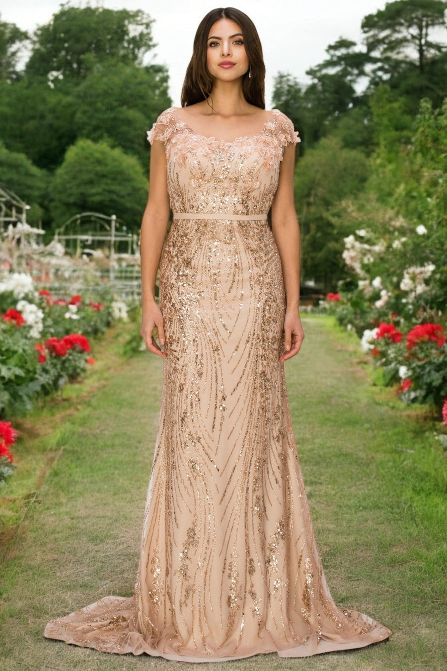 Prom Dresses Prom Long Glitter Applique Formal Dress Rose Gold